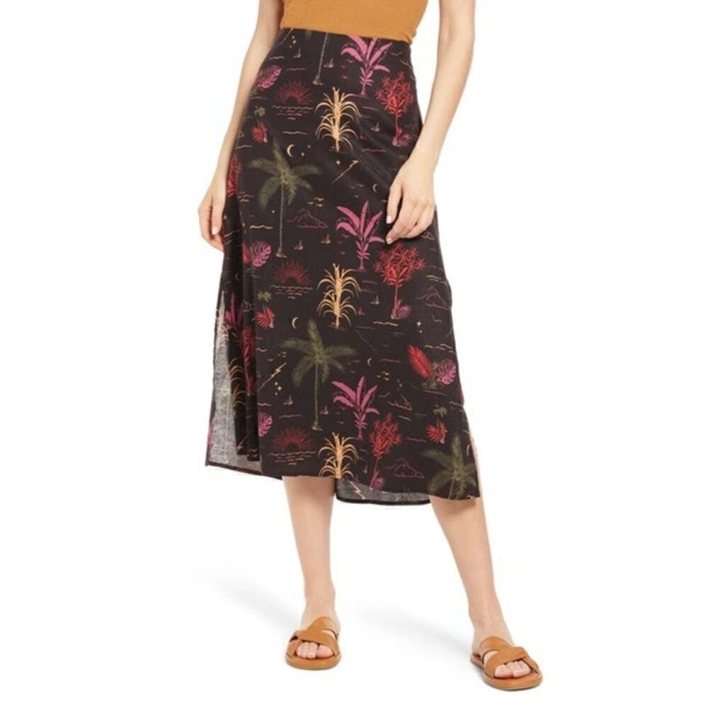 Marine Layer Ryan Skirt Side Slit A-Line Midi Slip Beach Wizard Print NWT 0